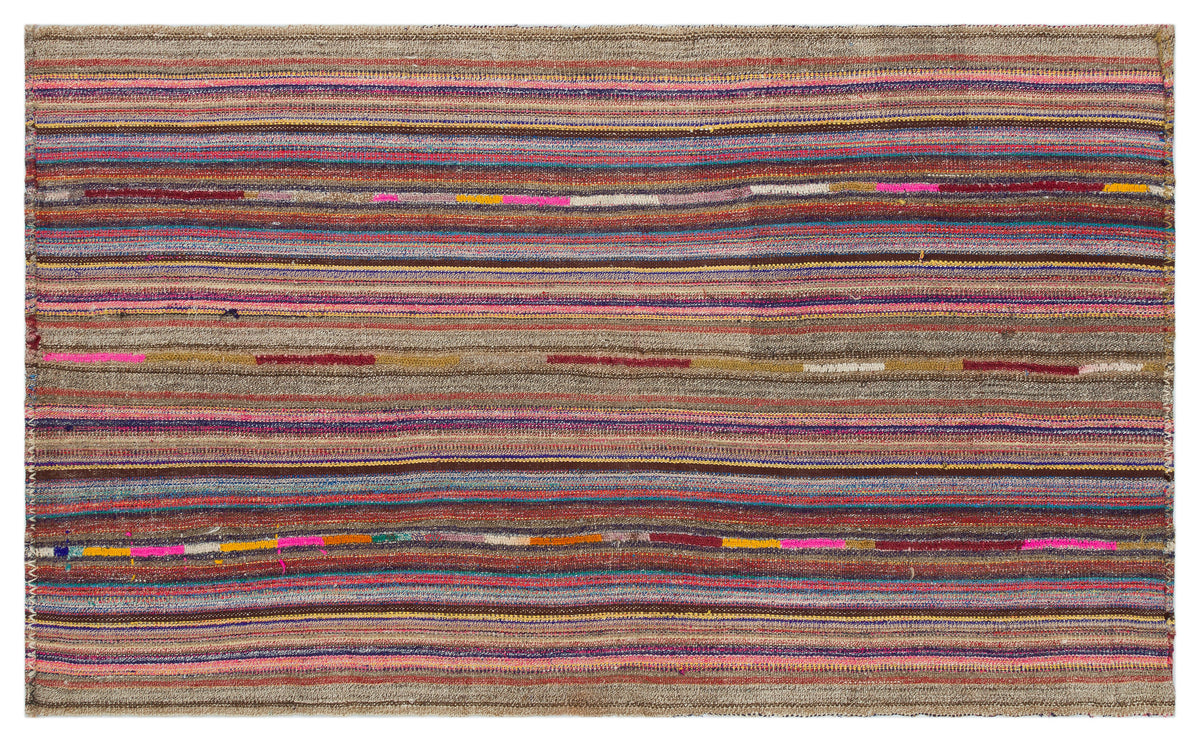 Striped Over Dyed Kilim Rug 4&#39;4&#39;&#39; x 6&#39;11&#39;&#39; ft 131 x 212 cm
