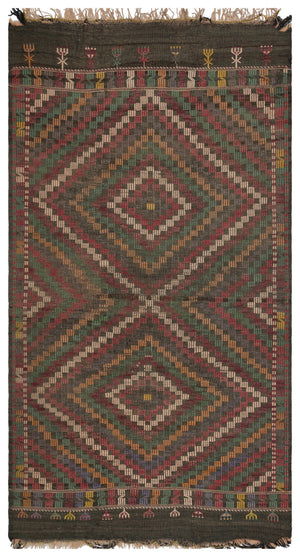 Striped Over Dyed Kilim Rug 5'2'' x 9'6'' ft 158 x 290 cm