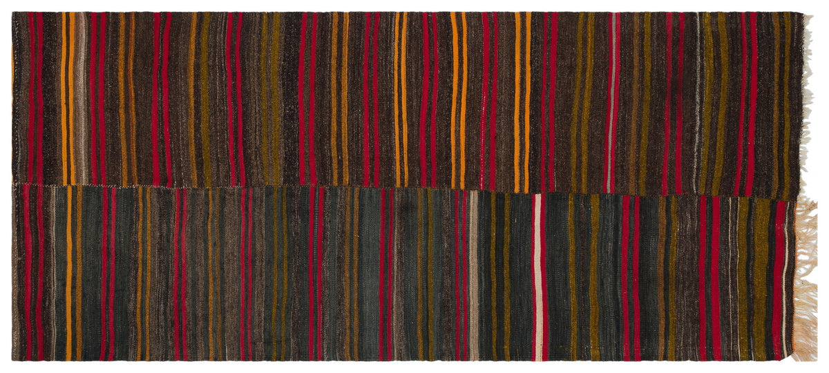 Striped Over Dyed Kilim Rug 4&#39;3&#39;&#39; x 10&#39;1&#39;&#39; ft 129 x 308 cm