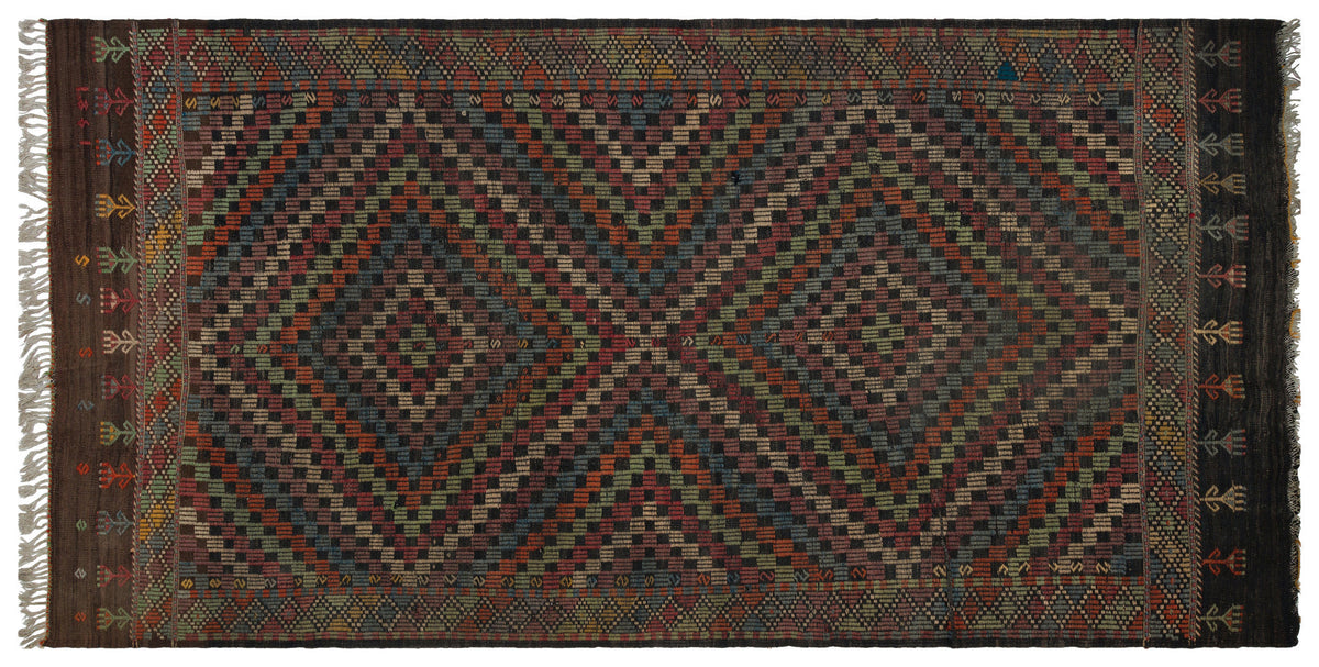 Striped Over Dyed Kilim Rug 5&#39;1&#39;&#39; x 10&#39;2&#39;&#39; ft 156 x 310 cm