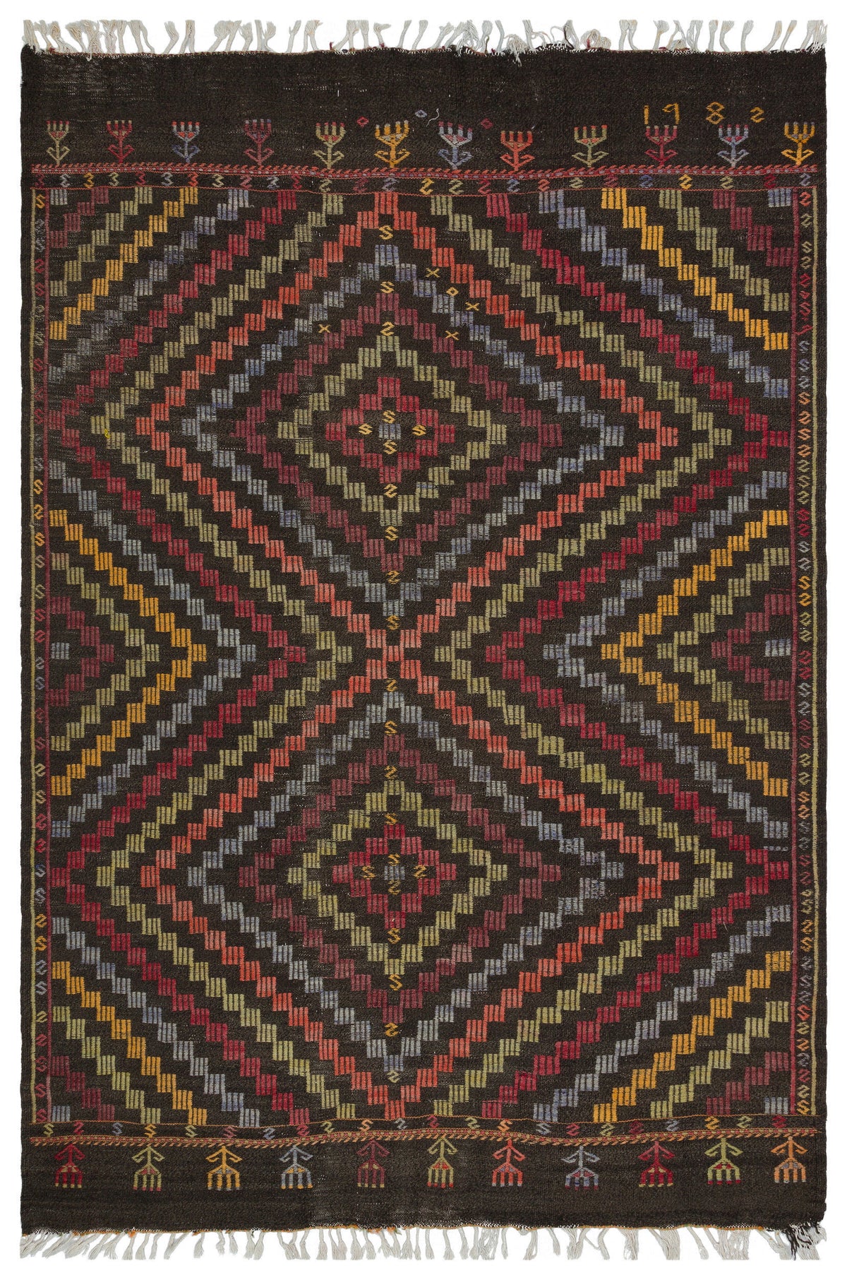 Striped Over Dyed Kilim Rug 5&#39;11&#39;&#39; x 8&#39;9&#39;&#39; ft 181 x 266 cm