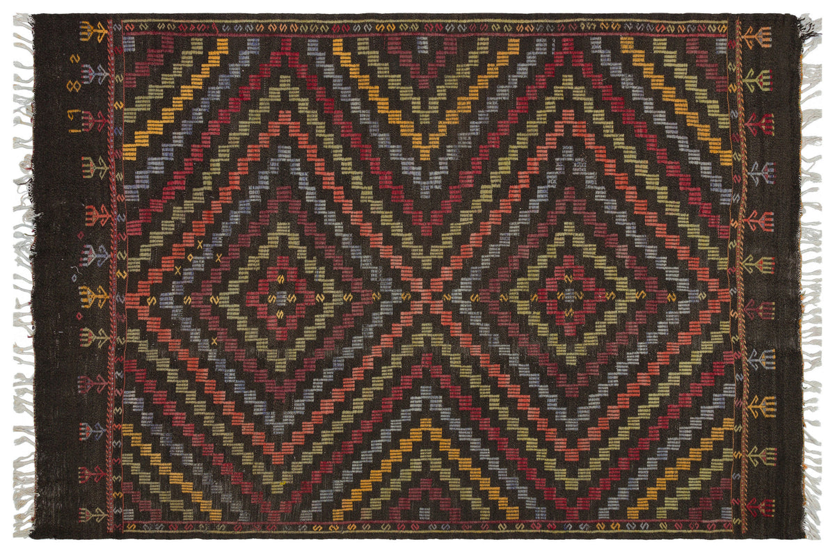 Striped Over Dyed Kilim Rug 5&#39;11&#39;&#39; x 8&#39;9&#39;&#39; ft 181 x 266 cm