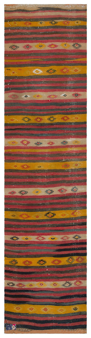 Striped Over Dyed Kilim Rug 3'1'' x 11'8'' ft 95 x 355 cm