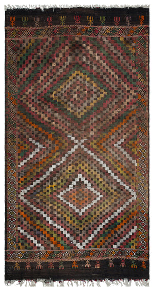 Striped Over Dyed Kilim Rug 4'11'' x 9'3'' ft 150 x 283 cm
