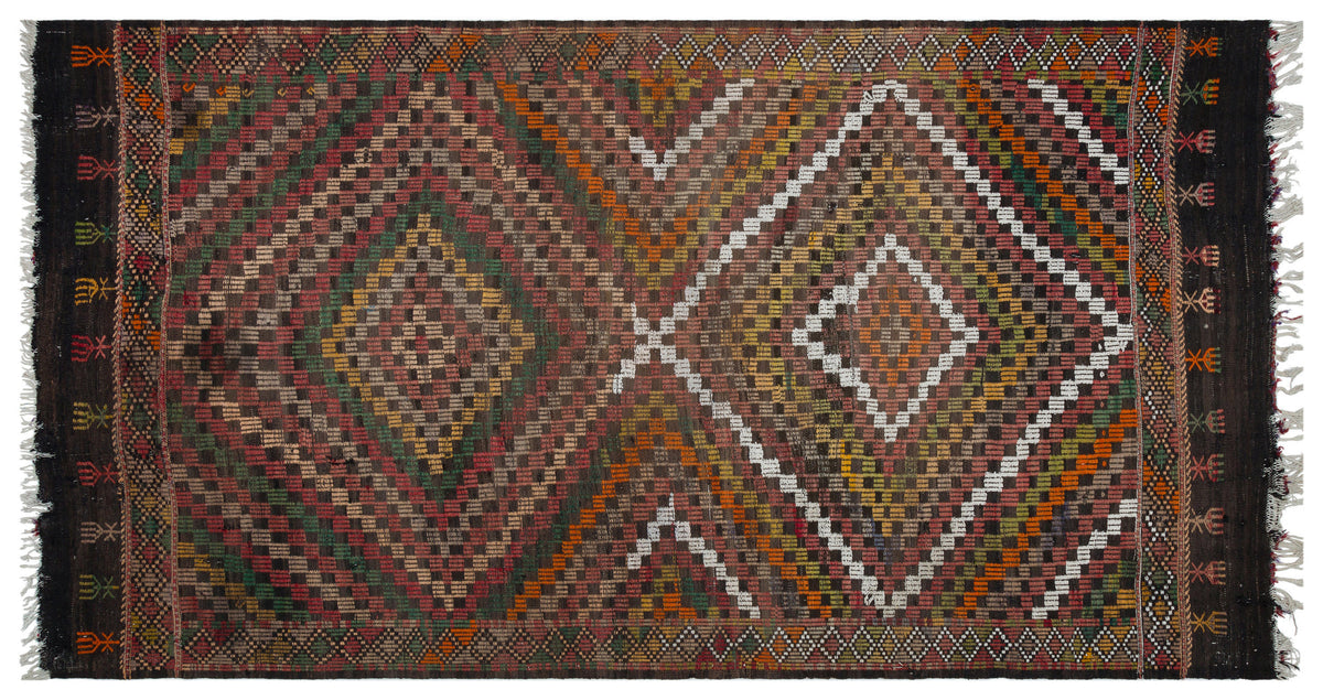 Striped Over Dyed Kilim Rug 4&#39;11&#39;&#39; x 9&#39;3&#39;&#39; ft 150 x 283 cm
