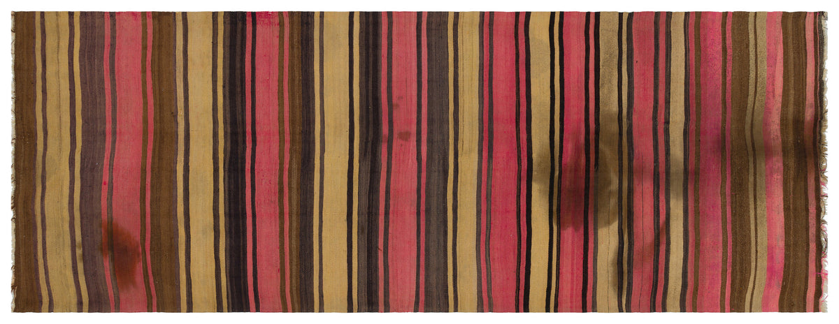 Striped Over Dyed Kilim Rug 4&#39;1&#39;&#39; x 10&#39;10&#39;&#39; ft 124 x 330 cm