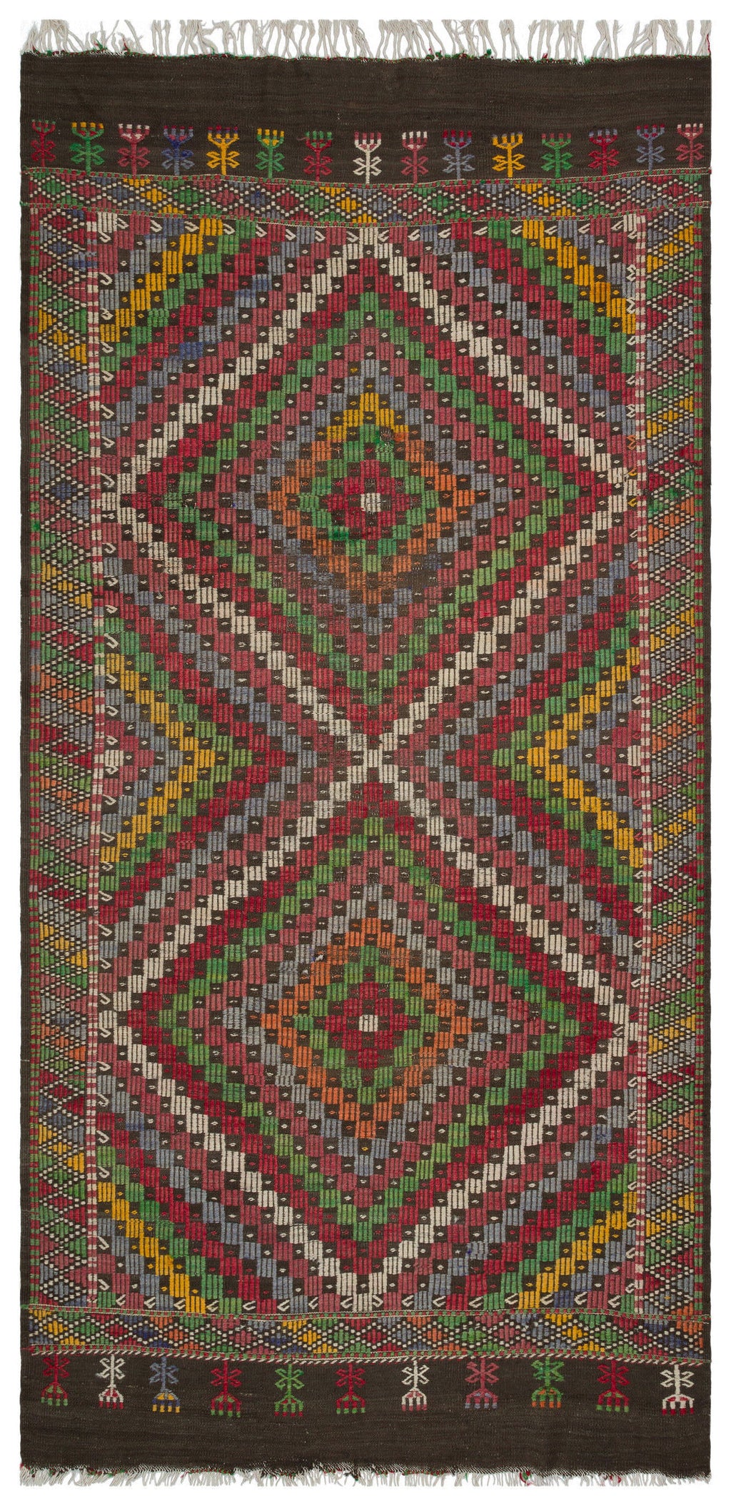 Geometric Over Dyed Kilim Rug 5'7'' x 10'10'' ft 170 x 330 cm