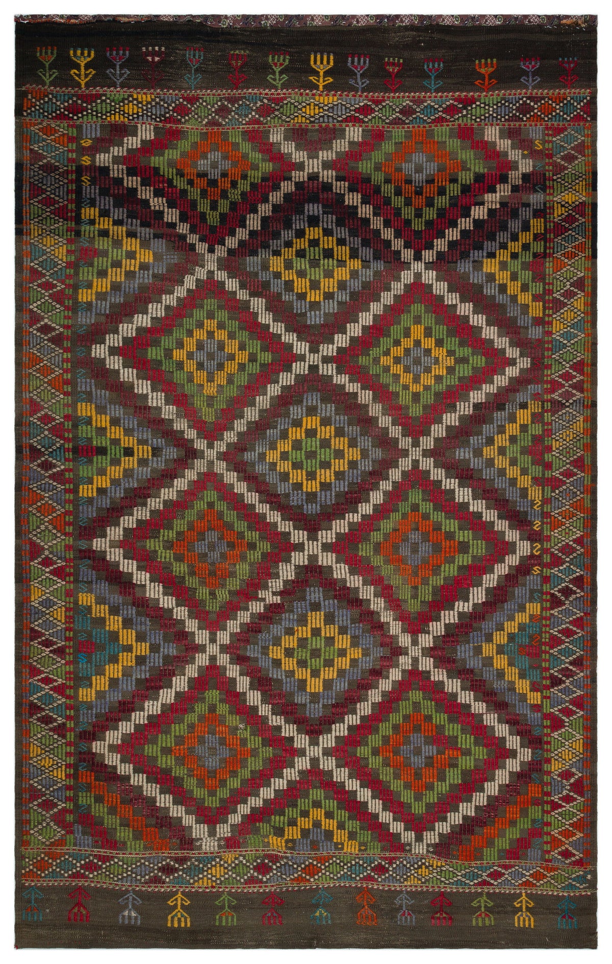 Geometric Over Dyed Kilim Rug 6&#39;1&#39;&#39; x 9&#39;10&#39;&#39; ft 186 x 300 cm
