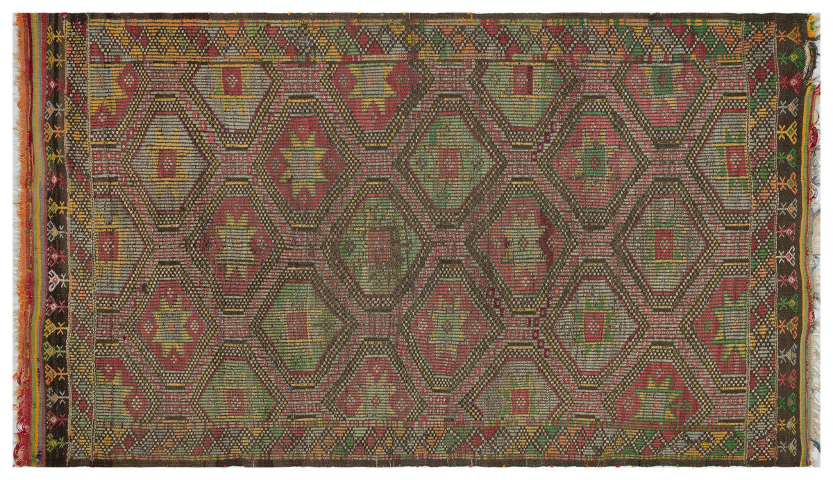 Geometric Over Dyed Kilim Rug 5&#39;5&#39;&#39; x 9&#39;2&#39;&#39; ft 166 x 280 cm
