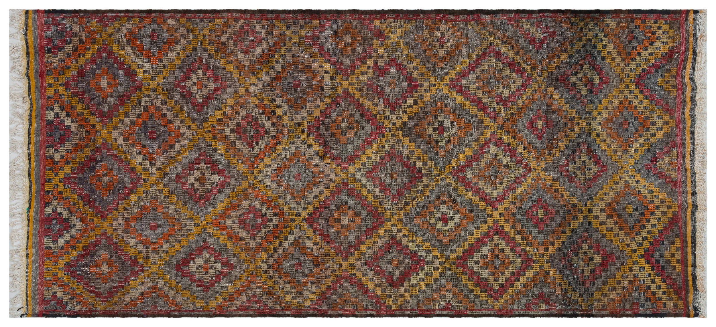 Geometric Over Dyed Kilim Rug 4'10'' x 11'2'' ft 148 x 340 cm