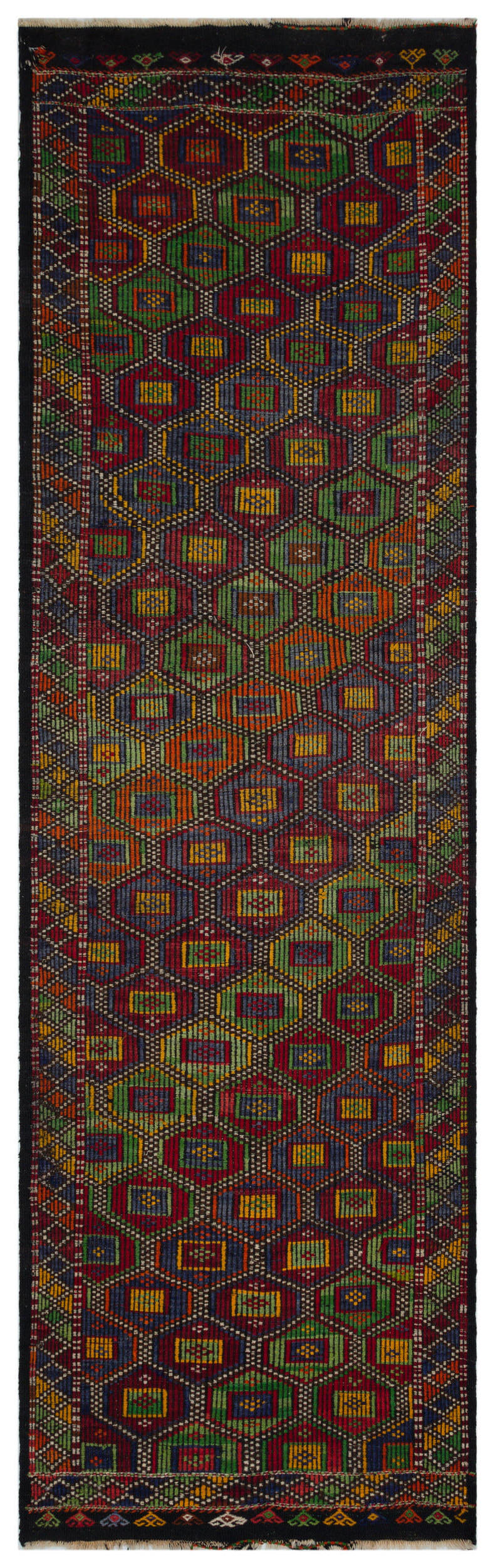 Geometric Over Dyed Kilim Rug 3&#39;9&#39;&#39; x 12&#39;6&#39;&#39; ft 114 x 380 cm