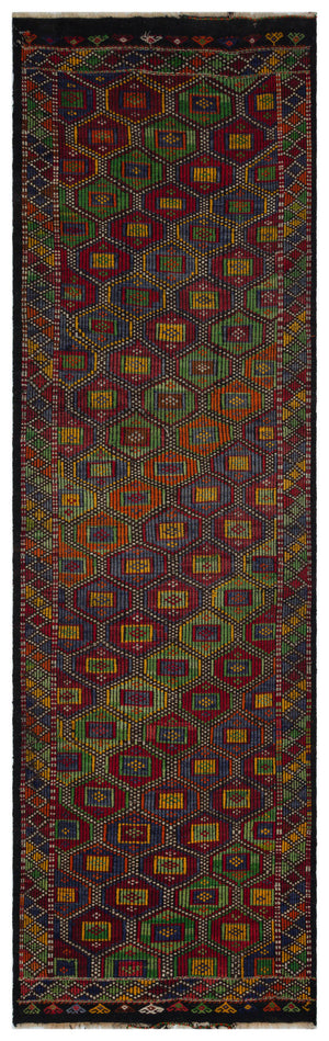 Geometric Over Dyed Kilim Rug 3'9'' x 12'6'' ft 114 x 380 cm