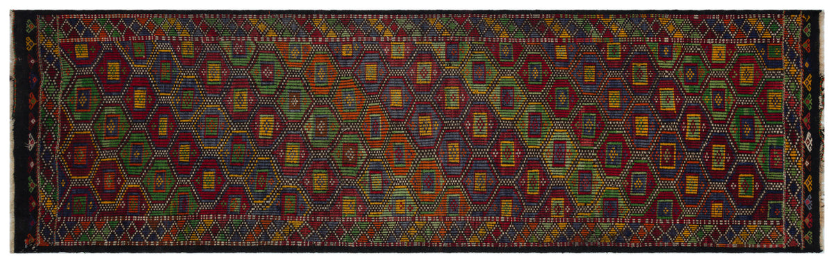 Geometric Over Dyed Kilim Rug 3&#39;9&#39;&#39; x 12&#39;6&#39;&#39; ft 114 x 380 cm