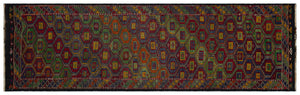 Geometric Over Dyed Kilim Rug 3'9'' x 12'6'' ft 114 x 380 cm