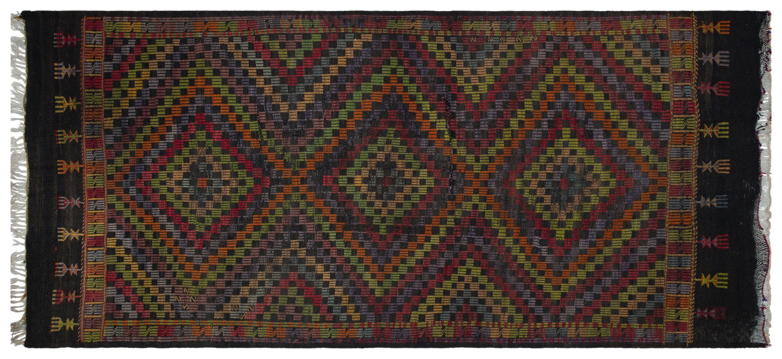 Geometric Over Dyed Kilim Rug 4'11'' x 10'8'' ft 150 x 324 cm