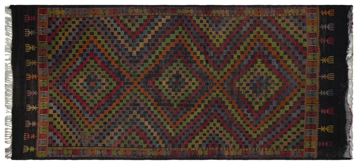 Geometric Over Dyed Kilim Rug 4&#39;11&#39;&#39; x 10&#39;8&#39;&#39; ft 150 x 324 cm