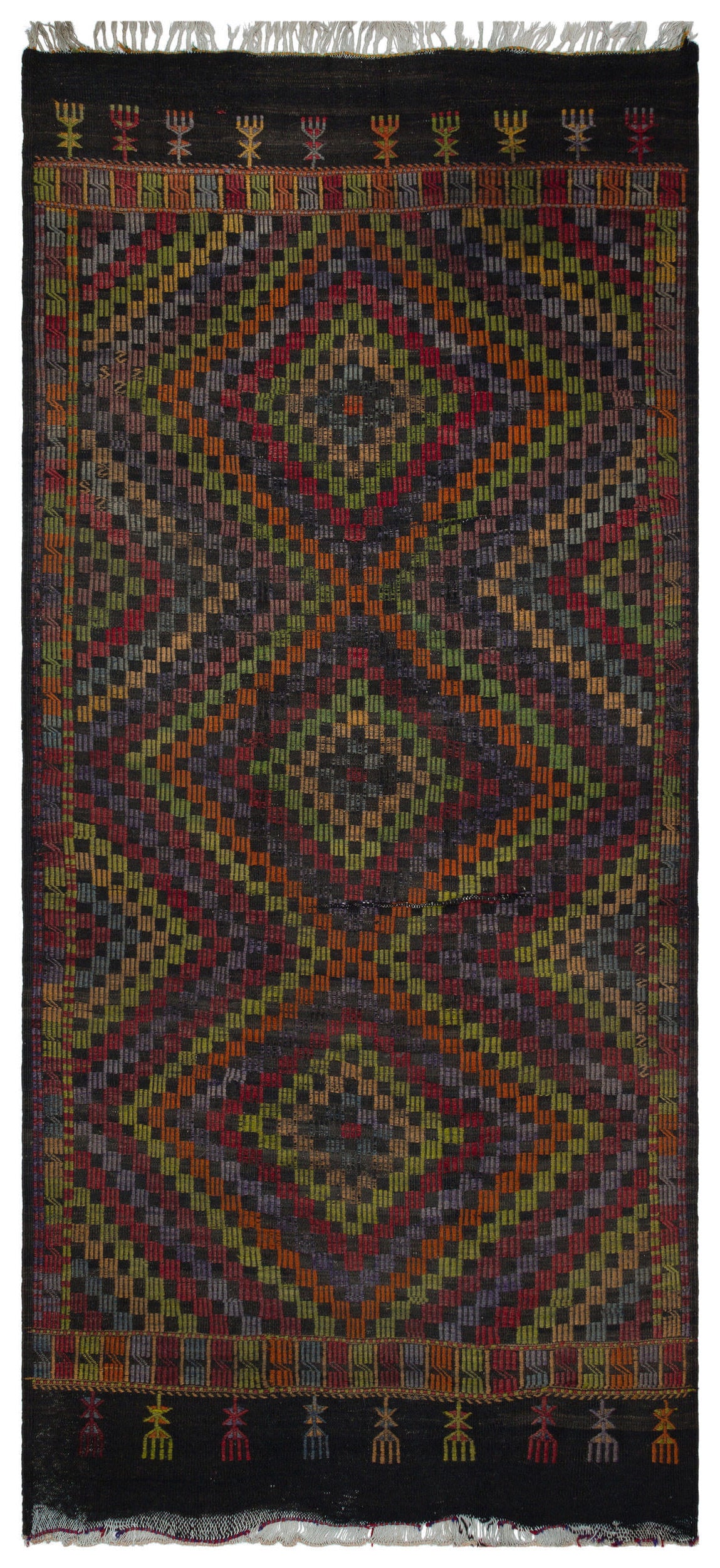 Geometric Over Dyed Kilim Rug 4&#39;11&#39;&#39; x 10&#39;8&#39;&#39; ft 150 x 324 cm
