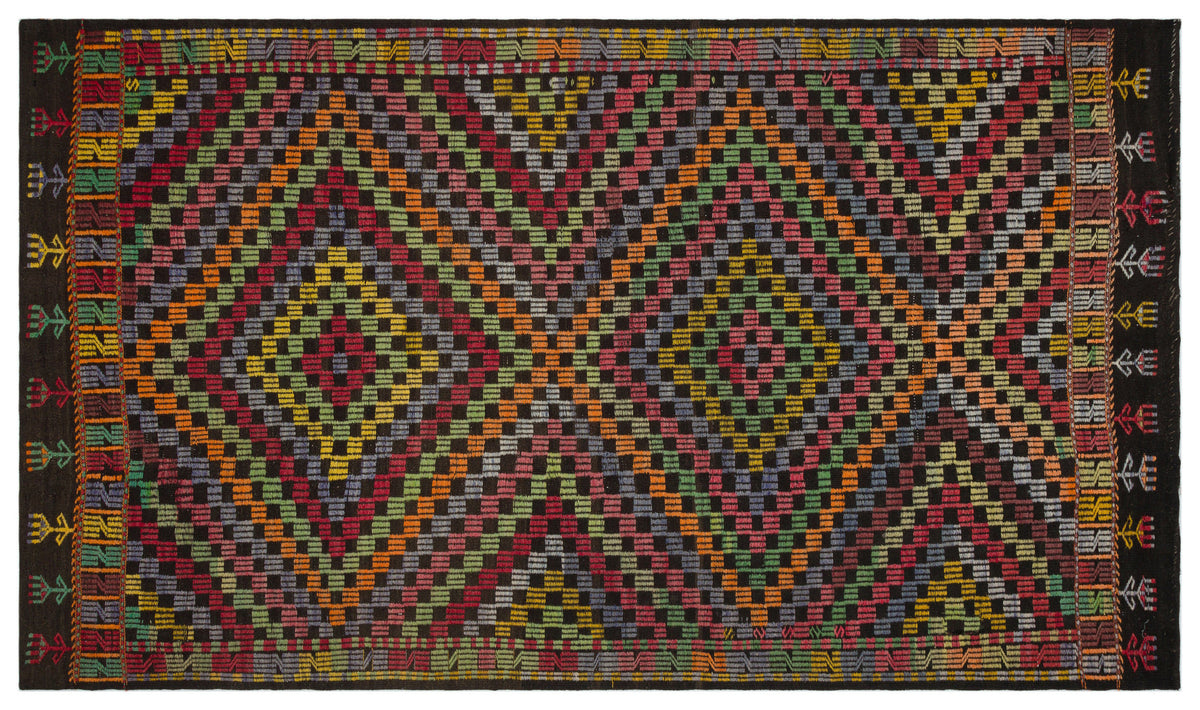 Geometric Over Dyed Kilim Rug 5&#39;3&#39;&#39; x 9&#39;1&#39;&#39; ft 161 x 276 cm