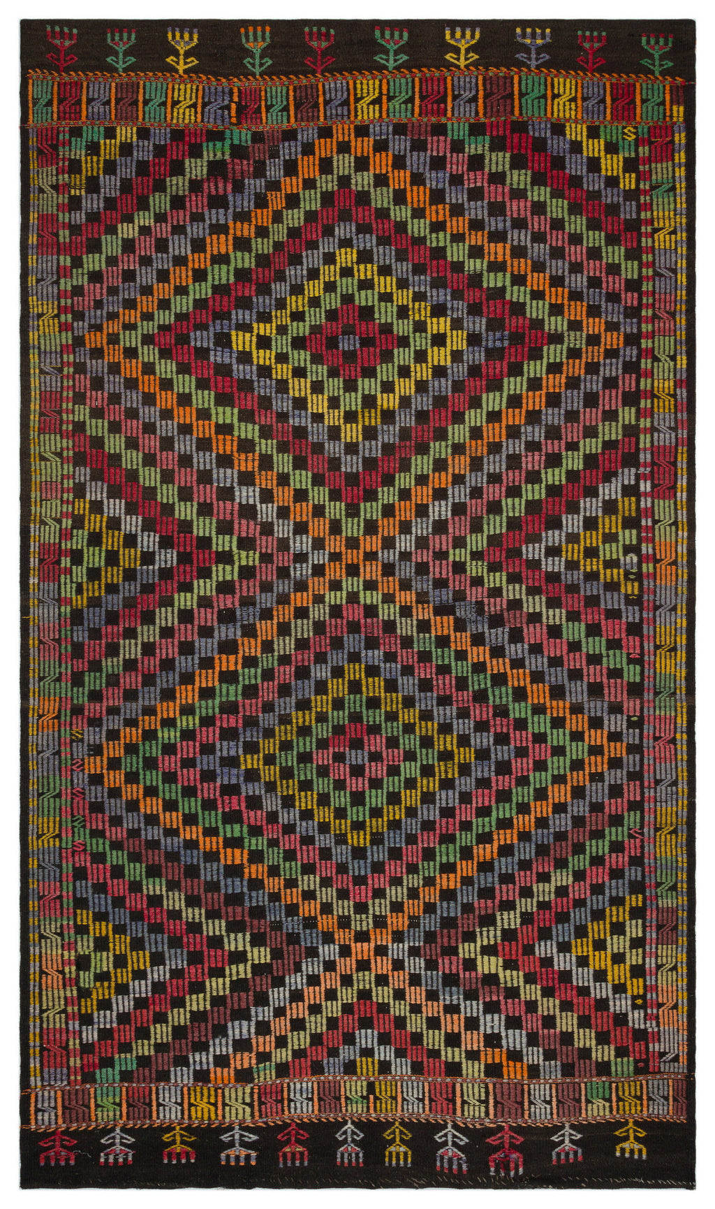Geometric Over Dyed Kilim Rug 5'3'' x 9'1'' ft 161 x 276 cm