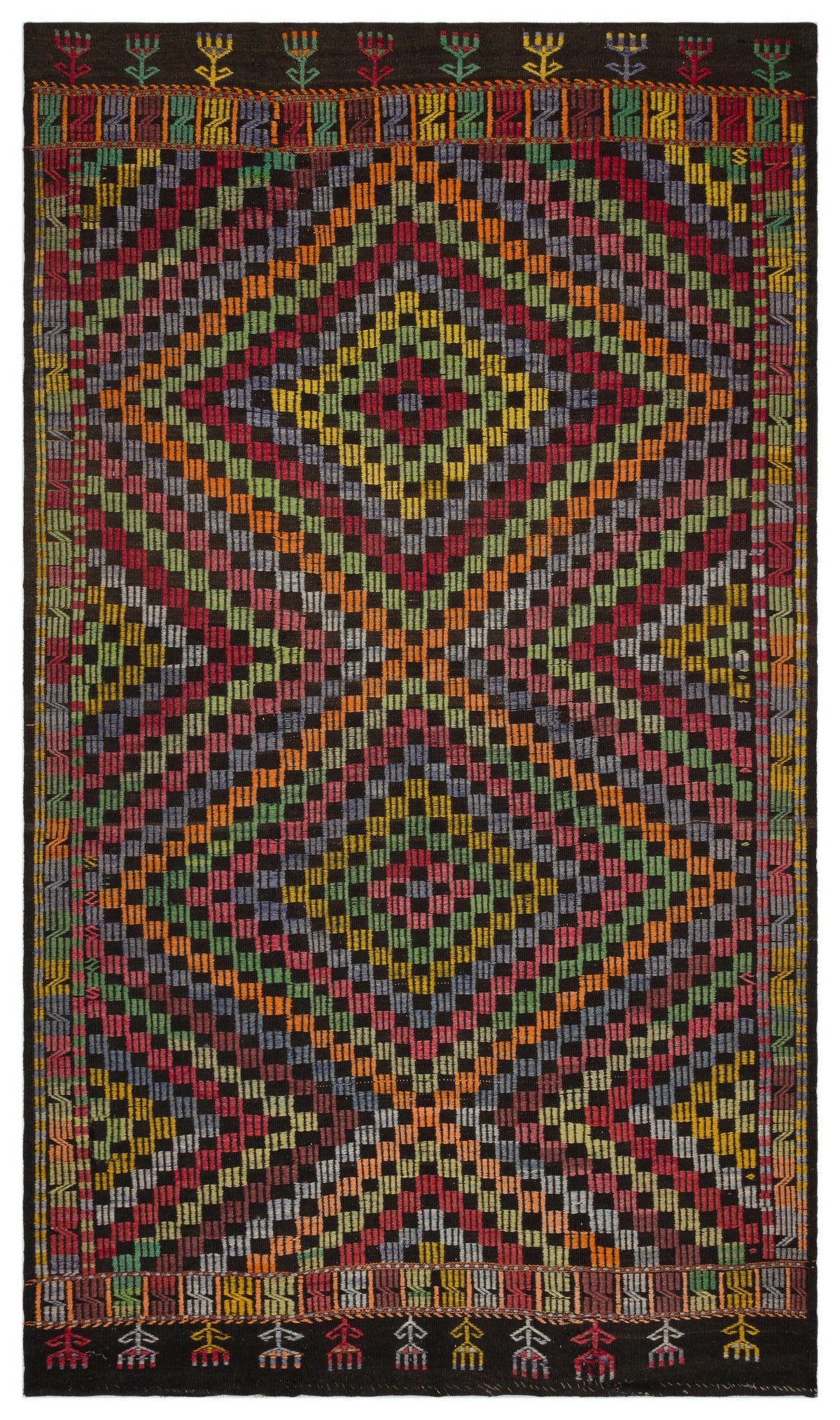 Geometric Over Dyed Kilim Rug 5&#39;3&#39;&#39; x 9&#39;1&#39;&#39; ft 161 x 276 cm