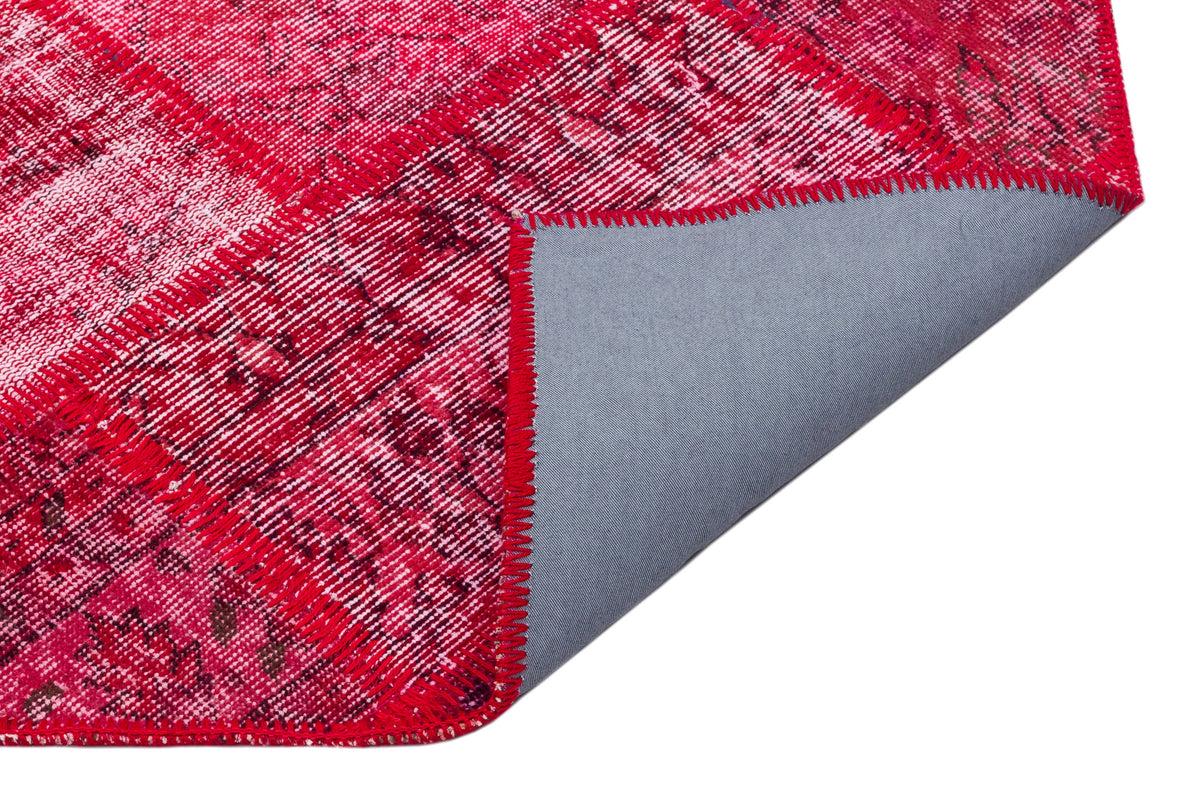 Red Over Dyed Patchwork Unique Rug 4&#39;0&#39;&#39; x 5&#39;11&#39;&#39; ft 123 x 181 cm