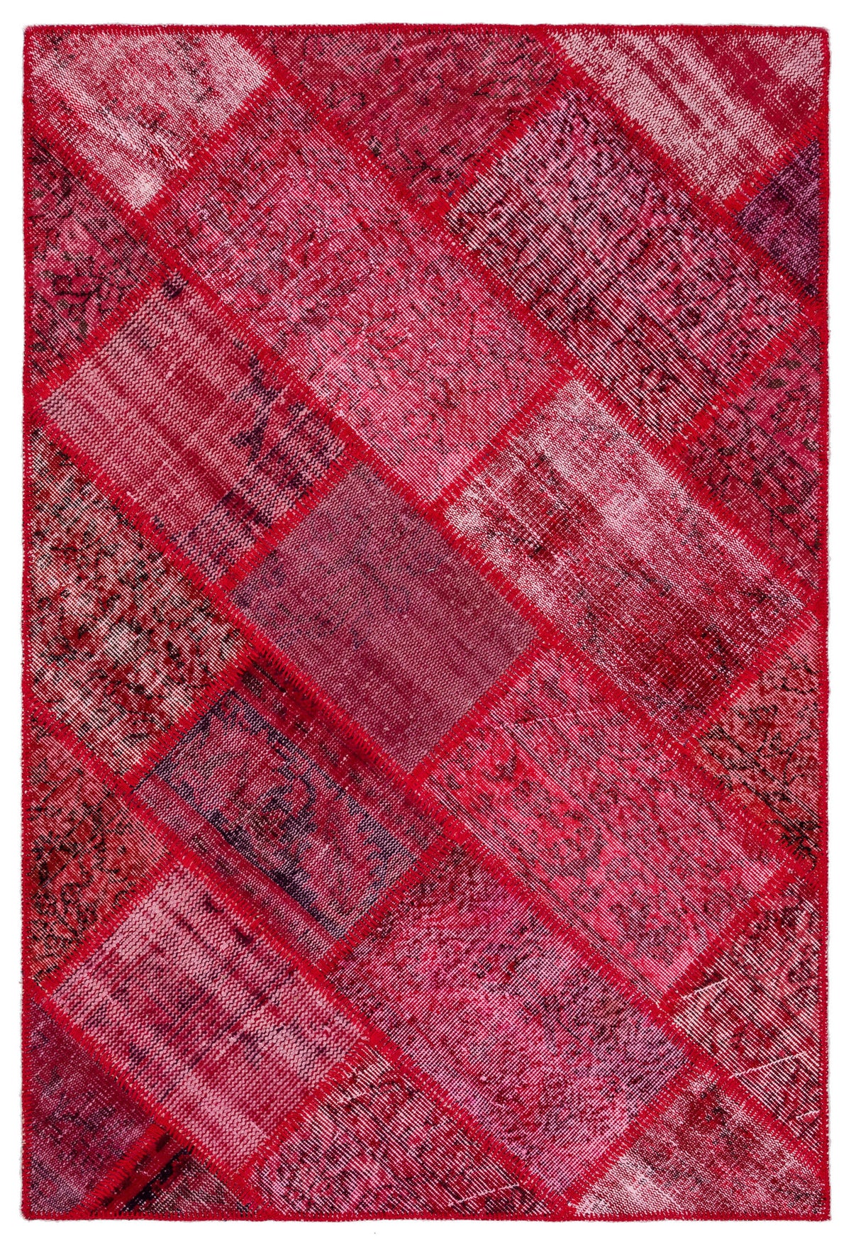 Red Over Dyed Patchwork Unique Rug 4&#39;0&#39;&#39; x 5&#39;11&#39;&#39; ft 123 x 181 cm