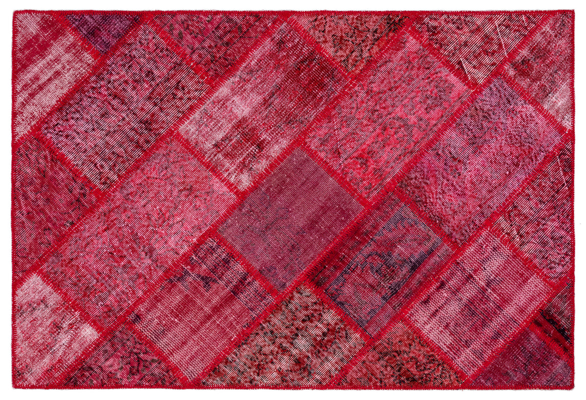 Red Over Dyed Patchwork Unique Rug 4&#39;0&#39;&#39; x 5&#39;11&#39;&#39; ft 123 x 181 cm