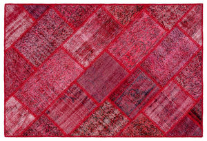 Red Over Dyed Patchwork Unique Rug 4'0'' x 5'11'' ft 123 x 181 cm