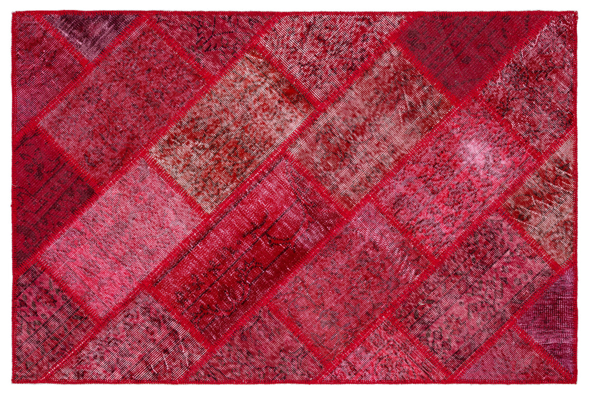 Red Over Dyed Patchwork Unique Rug 4&#39;0&#39;&#39; x 6&#39;0&#39;&#39; ft 122 x 184 cm