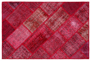 Red Over Dyed Patchwork Unique Rug 4'0'' x 6'0'' ft 122 x 184 cm