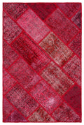Red Over Dyed Patchwork Unique Rug 4'0'' x 6'0'' ft 122 x 184 cm