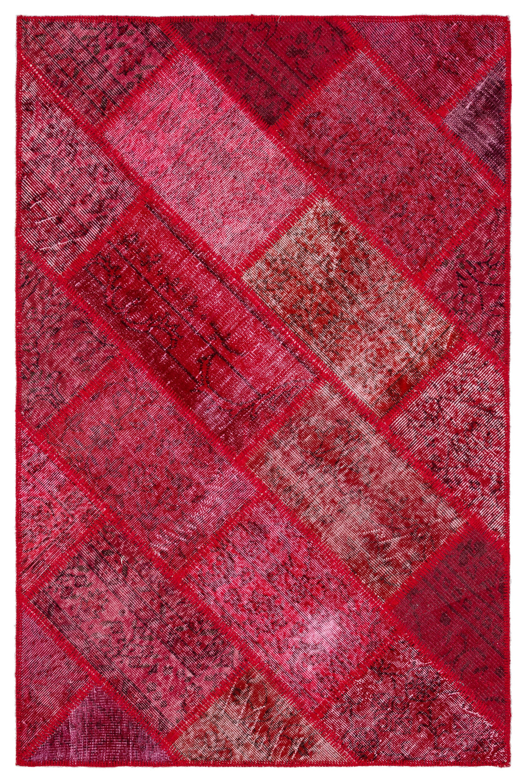Red Over Dyed Patchwork Unique Rug 4'0'' x 6'0'' ft 122 x 184 cm
