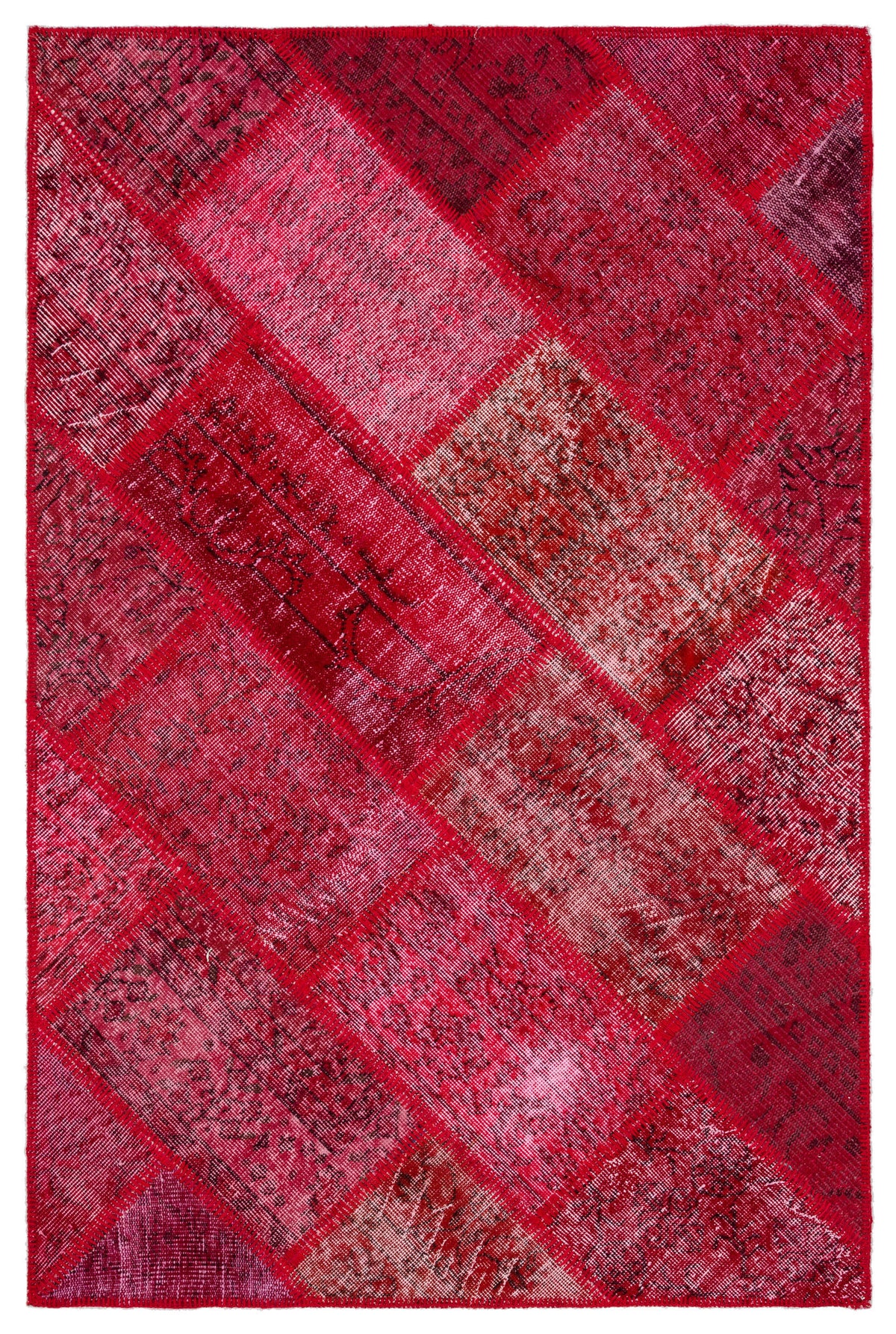 Red Over Dyed Patchwork Unique Rug 4&#39;0&#39;&#39; x 6&#39;0&#39;&#39; ft 122 x 184 cm