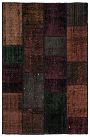 Black Over Dyed Patchwork Unique Rug 4'0'' x 6'2'' ft 122 x 187 cm