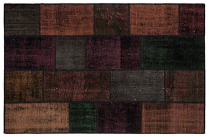 Black Over Dyed Patchwork Unique Rug 4'0'' x 6'2'' ft 122 x 187 cm