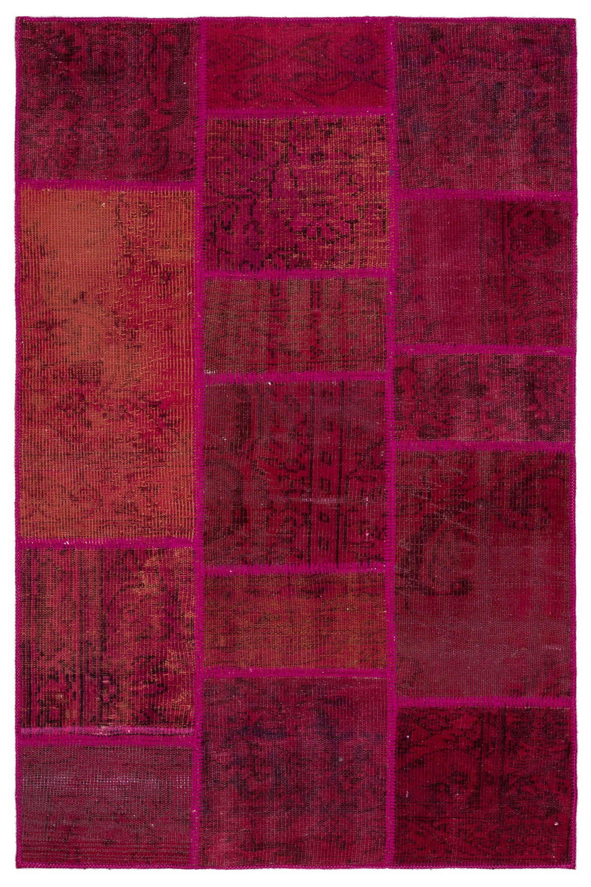 Red Over Dyed Patchwork Unique Rug 3&#39;11&#39;&#39; x 5&#39;11&#39;&#39; ft 119 x 181 cm