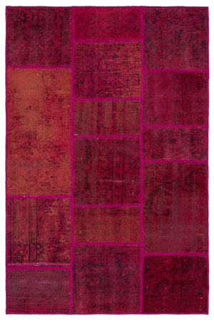 Red Over Dyed Patchwork Unique Rug 3'11'' x 5'11'' ft 119 x 181 cm