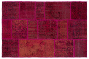 Red Over Dyed Patchwork Unique Rug 3'11'' x 5'11'' ft 119 x 181 cm