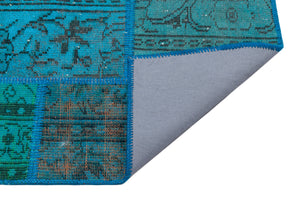 Turquoise  Over Dyed Patchwork Unique Rug 3'11'' x 5'11'' ft 120 x 181 cm