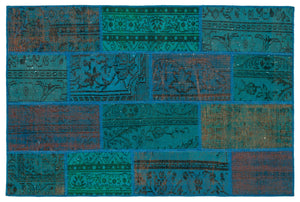 Turquoise  Over Dyed Patchwork Unique Rug 3'11'' x 5'11'' ft 120 x 181 cm