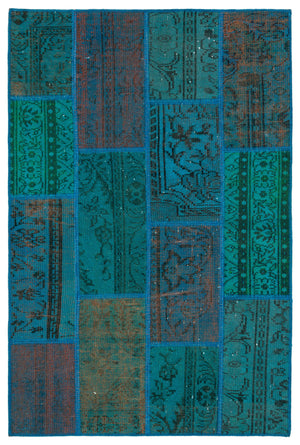 Turquoise  Over Dyed Patchwork Unique Rug 3'11'' x 5'11'' ft 120 x 181 cm
