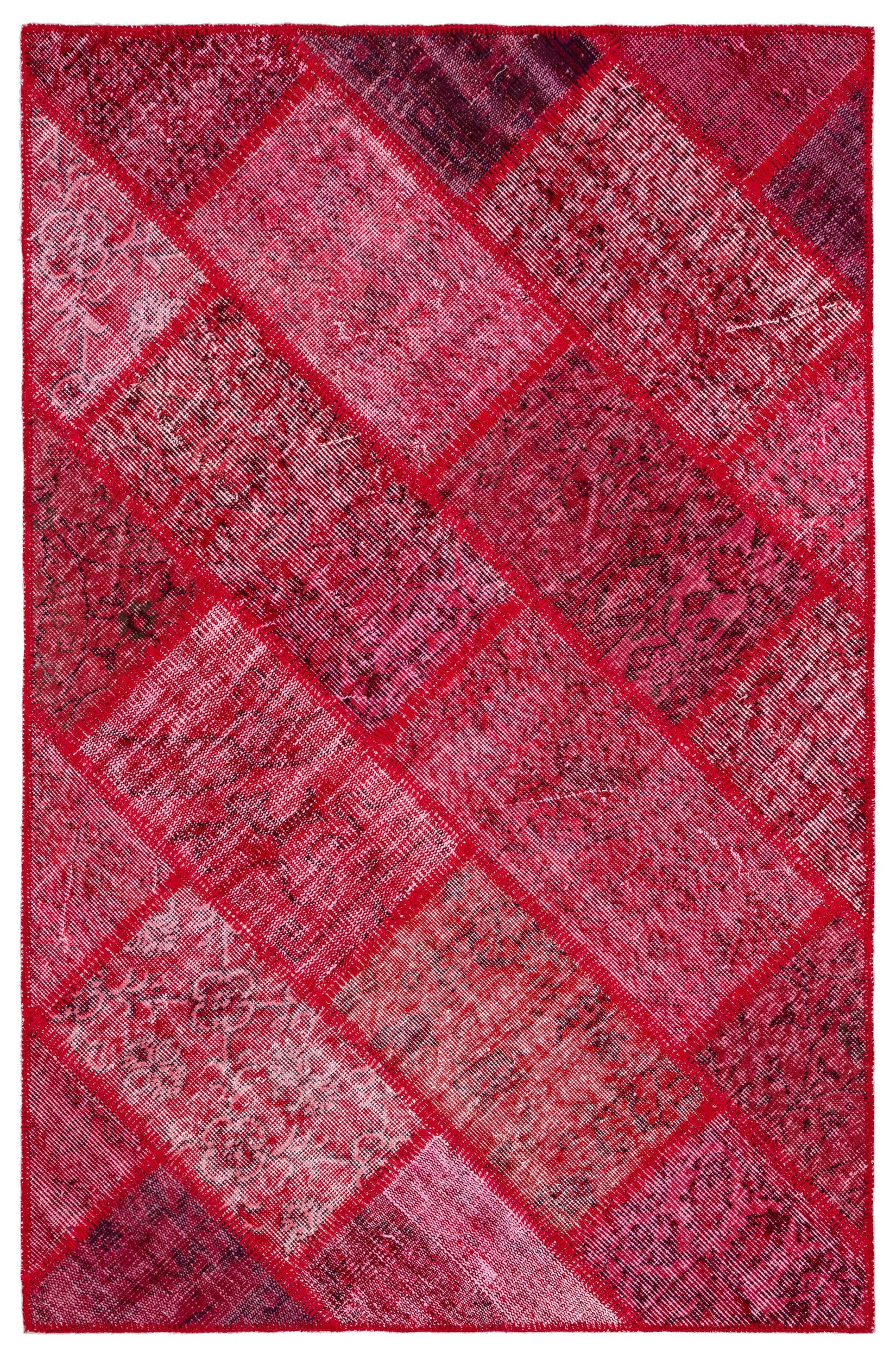Red Over Dyed Patchwork Unique Rug 4'0'' x 6'2'' ft 122 x 187 cm