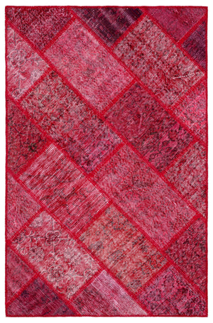 Red Over Dyed Patchwork Unique Rug 4'0'' x 6'2'' ft 122 x 187 cm