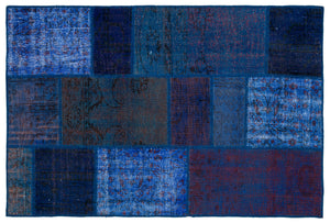 Blue Over Dyed Patchwork Unique Rug 3'10'' x 5'10'' ft 118 x 177 cm