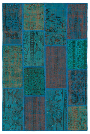 Turquoise  Over Dyed Patchwork Unique Rug 4'0'' x 6'0'' ft 122 x 183 cm