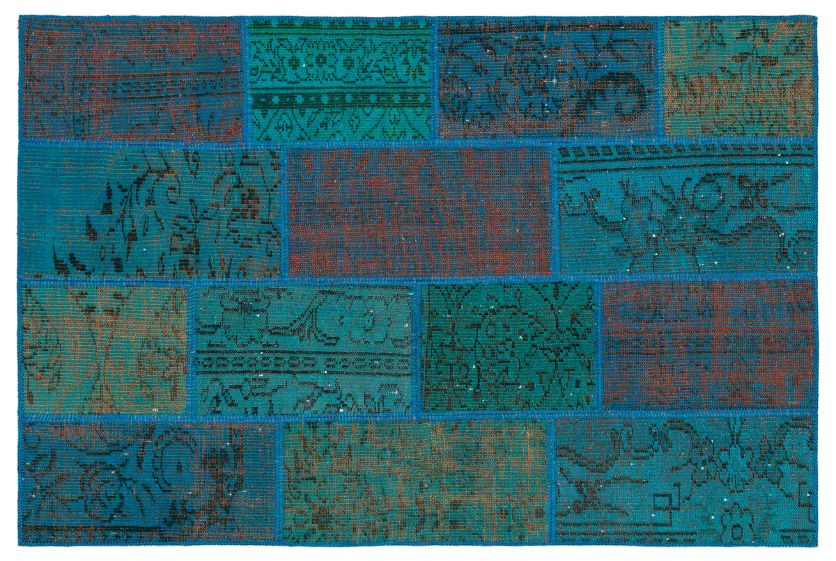 Turquoise  Over Dyed Patchwork Unique Rug 4&#39;0&#39;&#39; x 6&#39;0&#39;&#39; ft 122 x 183 cm