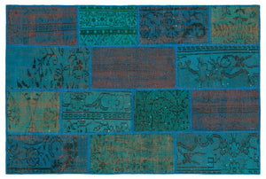 Turquoise  Over Dyed Patchwork Unique Rug 4'0'' x 6'0'' ft 122 x 183 cm