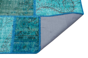 Turquoise  Over Dyed Patchwork Unique Rug 5'2'' x 7'8'' ft 158 x 233 cm