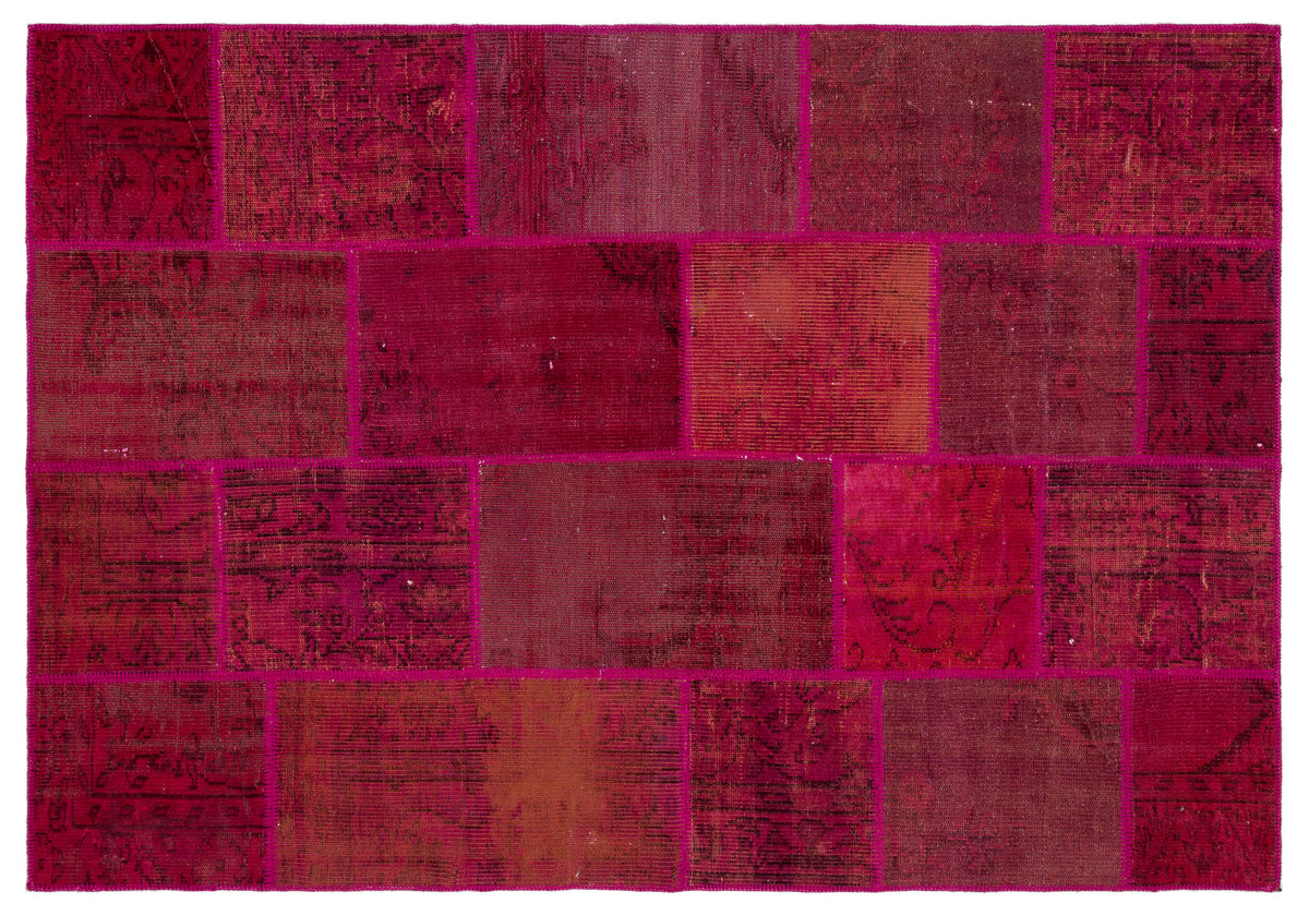 Red Over Dyed Patchwork Unique Rug 5&#39;3&#39;&#39; x 7&#39;7&#39;&#39; ft 160 x 230 cm
