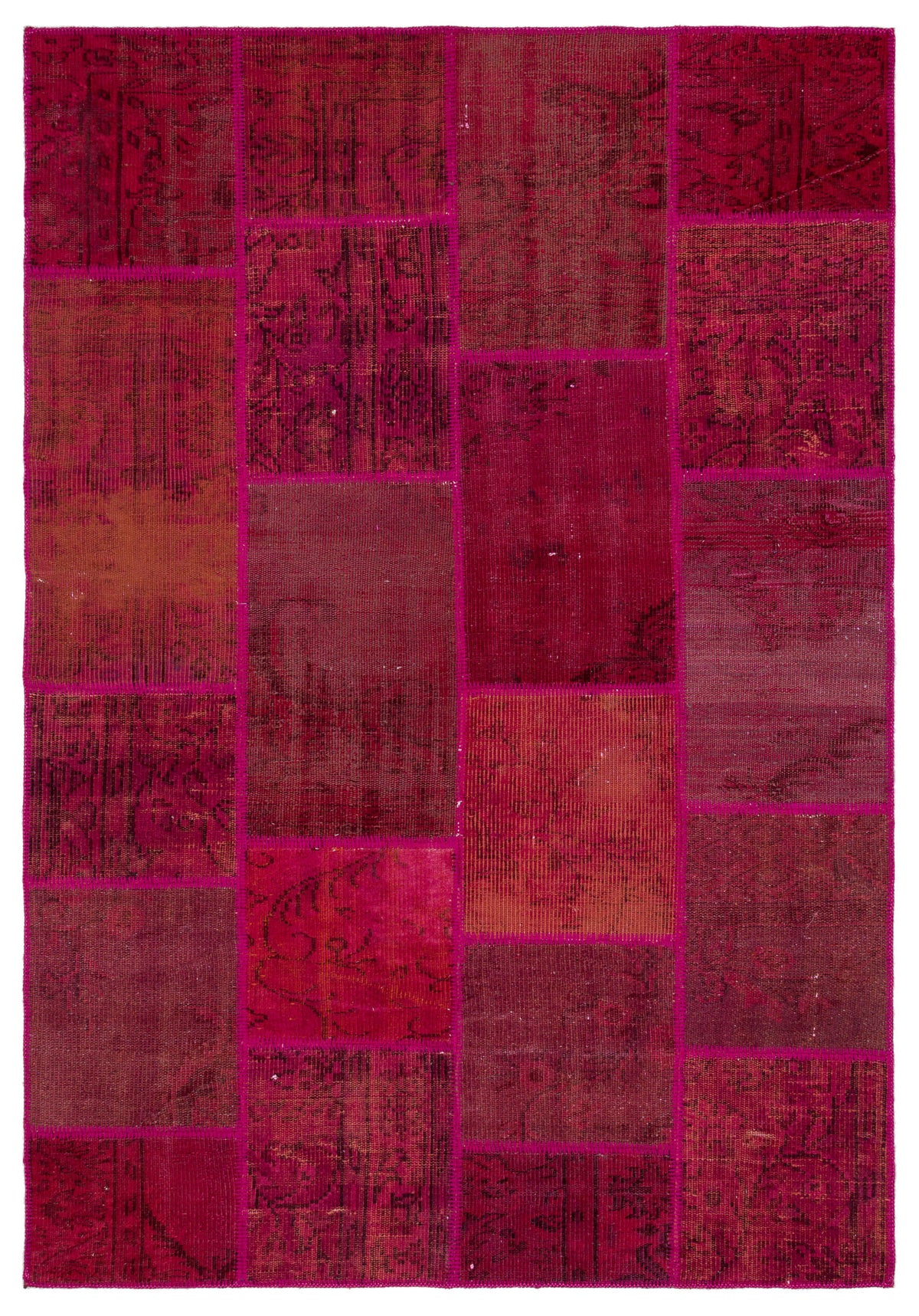 Red Over Dyed Patchwork Unique Rug 5&#39;3&#39;&#39; x 7&#39;7&#39;&#39; ft 160 x 230 cm